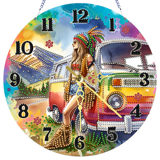 Outdoor Girl 2D Flat DIY Acrylic Diamonds Painting Clocks Home   Bedroom Decor