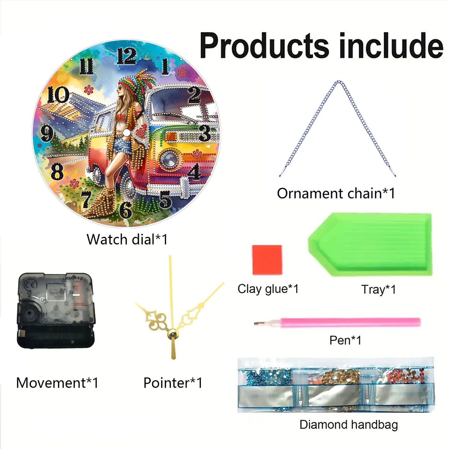 Outdoor Girl 2D Flat DIY Acrylic Diamonds Painting Clocks Home   Bedroom Decor