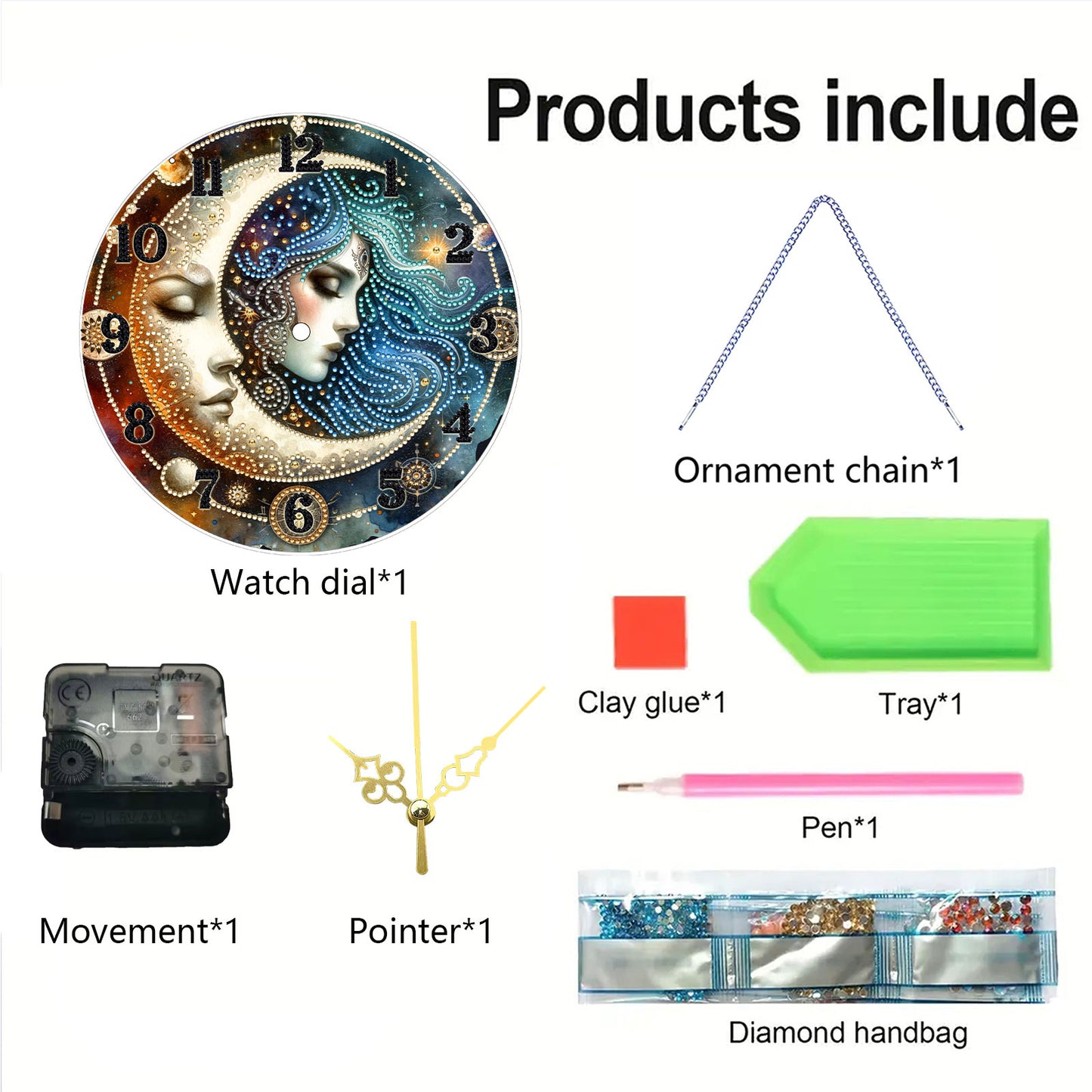 Star Moon Girl 2D Flat DIY Acrylic Diamonds Painting Clocks Home   Bedroom Decor