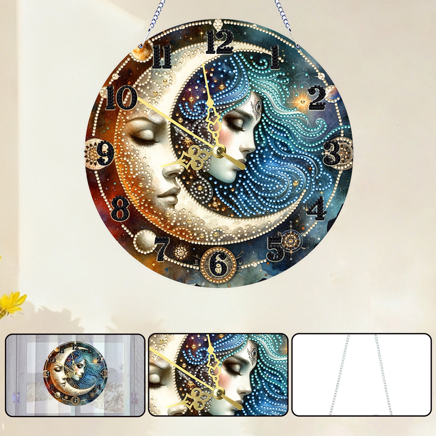 Star Moon Girl 2D Flat DIY Acrylic Diamonds Painting Clocks Home   Bedroom Decor