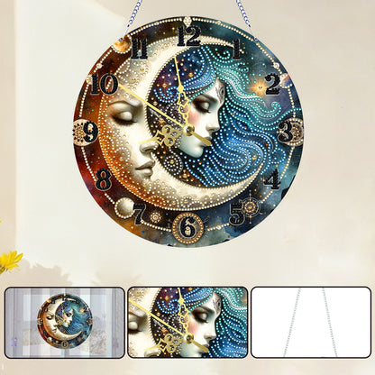 Star Moon Girl 2D Flat DIY Acrylic Diamonds Painting Clocks Home   Bedroom Decor