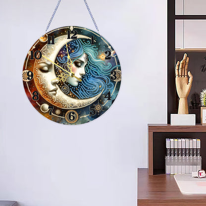 Star Moon Girl 2D Flat DIY Acrylic Diamonds Painting Clocks Home   Bedroom Decor