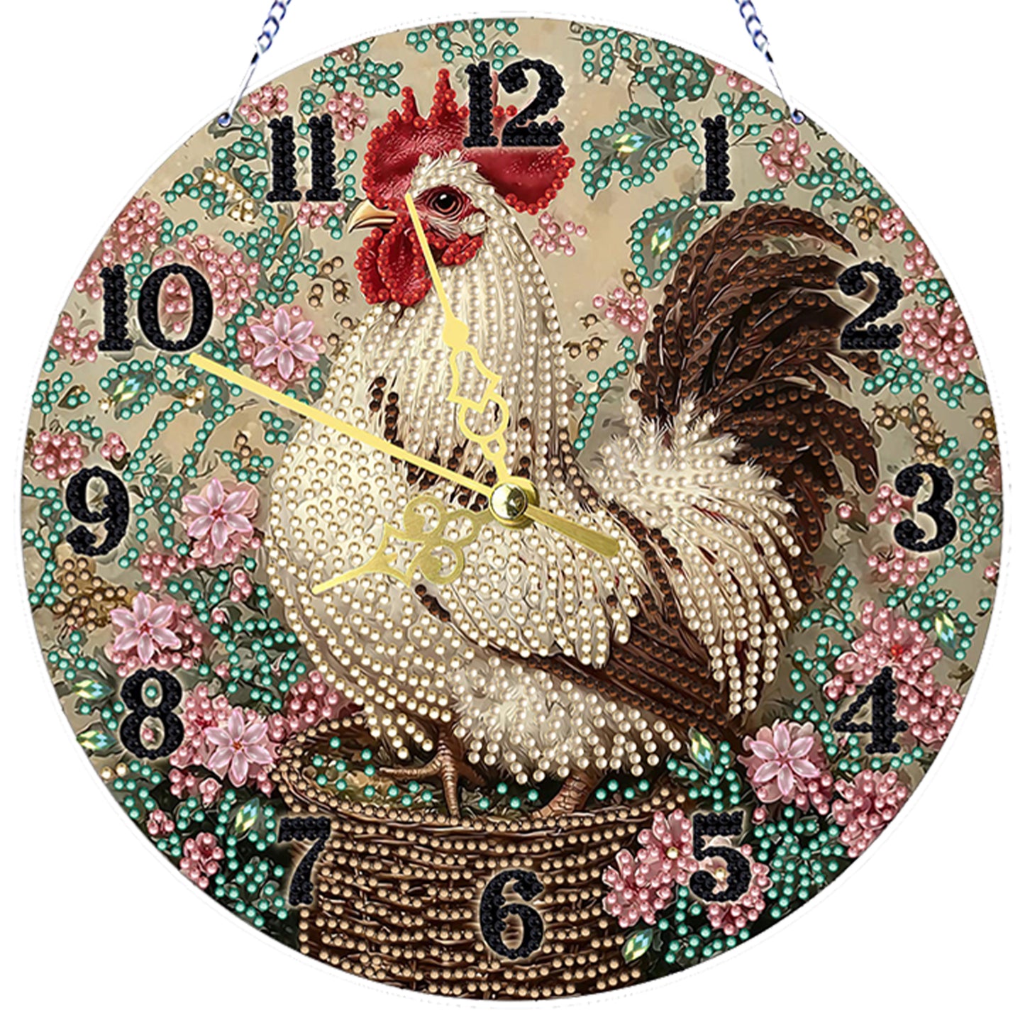 Rooster 2D Flat DIY Acrylic Diamonds Painting Clocks for Living Room Decoration