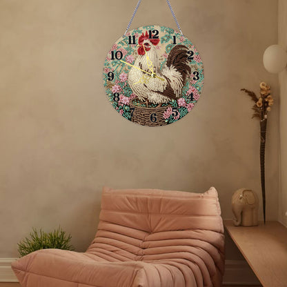 Rooster 2D Flat DIY Acrylic Diamonds Painting Clocks for Living Room Decoration