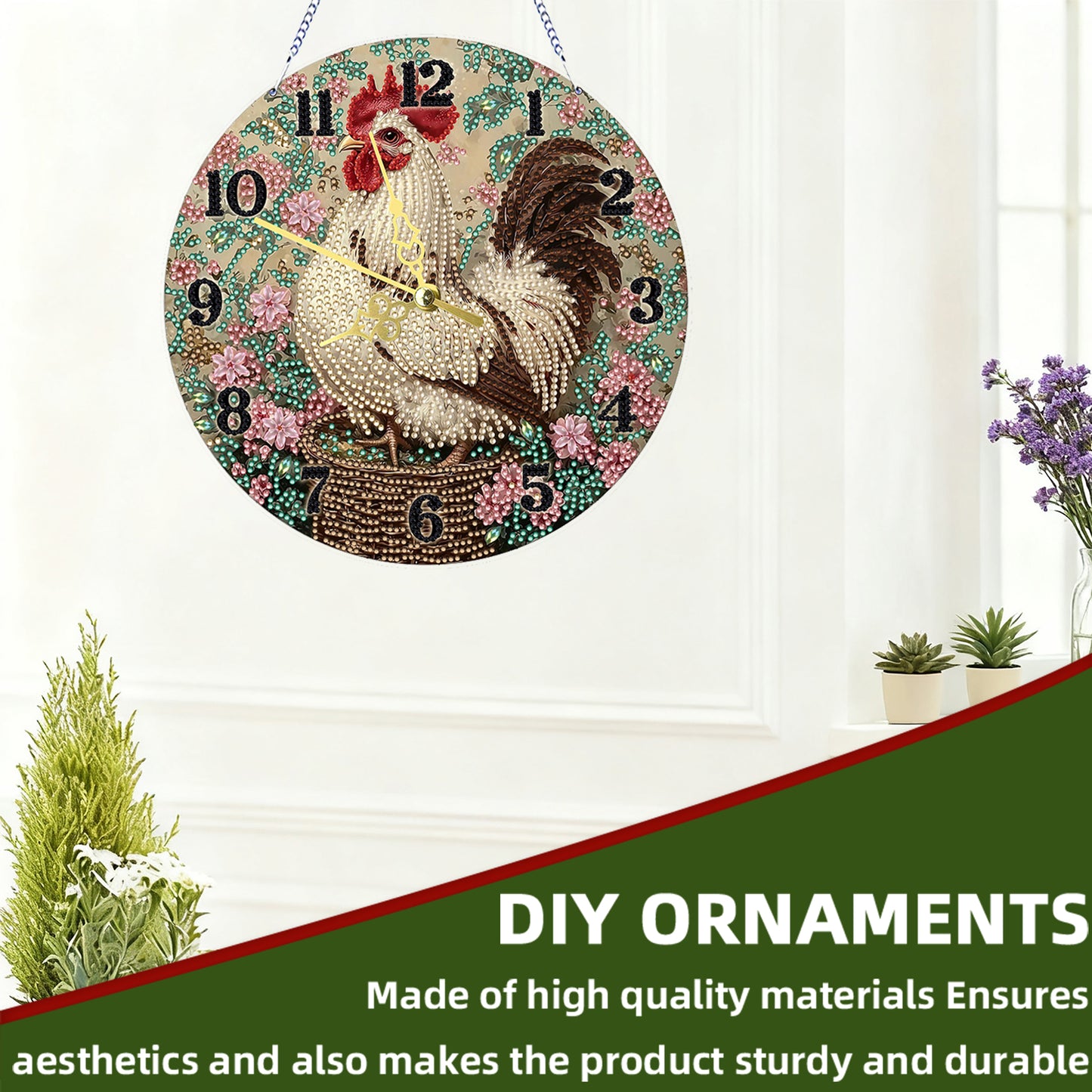 Rooster 2D Flat DIY Acrylic Diamonds Painting Clocks for Living Room Decoration