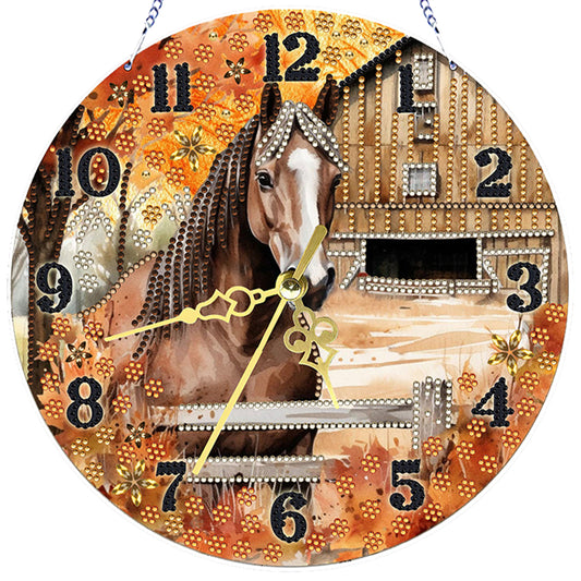 Horse 2D Flat DIY Acrylic Diamonds Painting Clocks for Living Room Decoration
