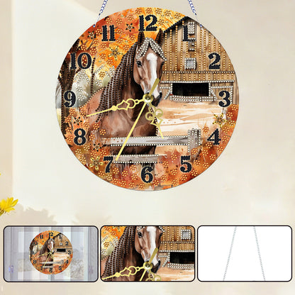 Horse 2D Flat DIY Acrylic Diamonds Painting Clocks for Living Room Decoration