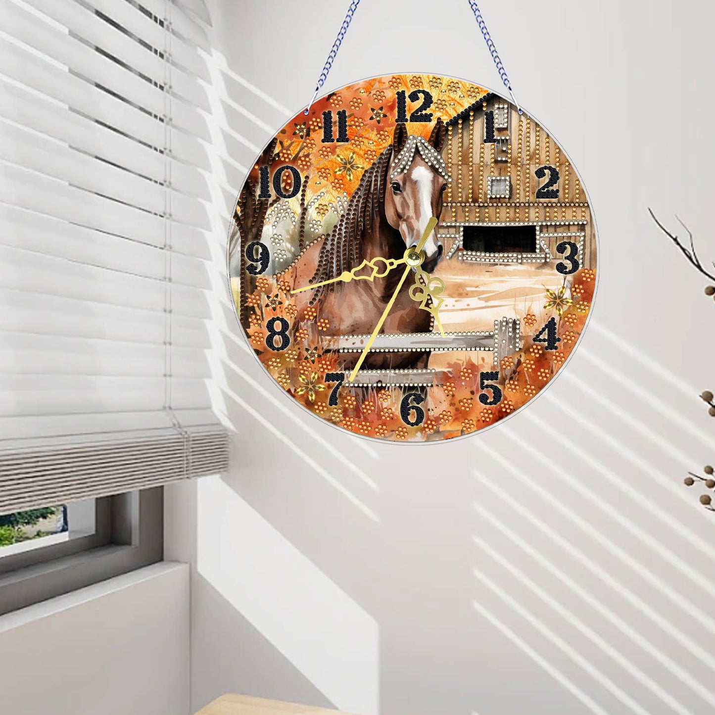 Horse 2D Flat DIY Acrylic Diamonds Painting Clocks for Living Room Decoration