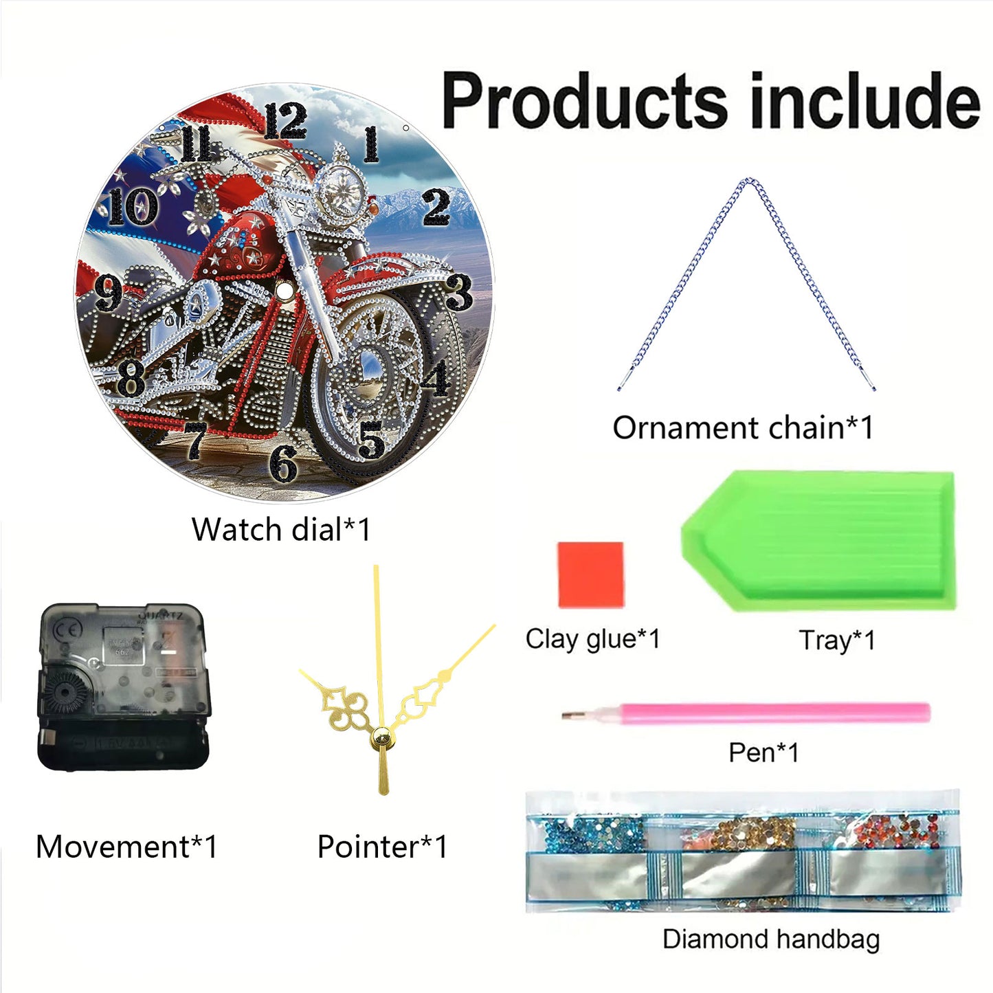 Motorcycle 2D Flat DIY Acrylic Diamonds Painting Clocks Home   Bedroom Decor