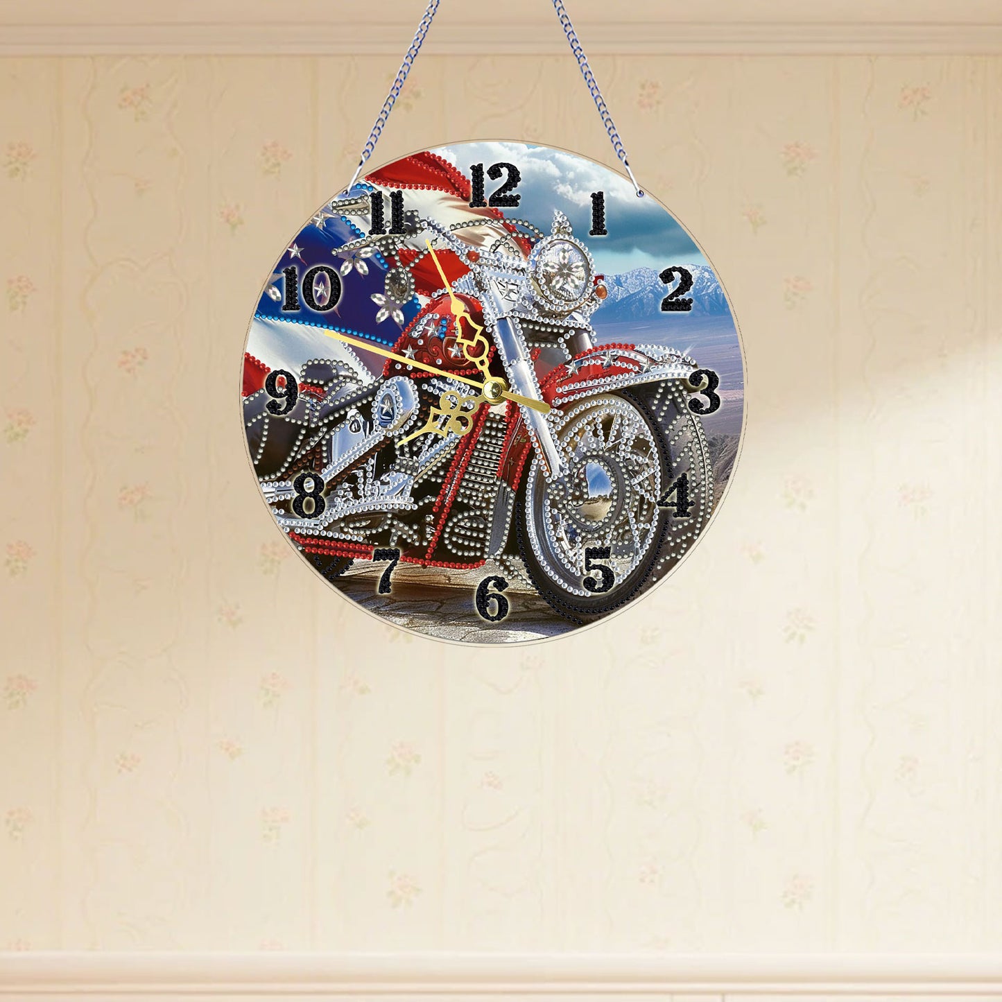Motorcycle 2D Flat DIY Acrylic Diamonds Painting Clocks Home   Bedroom Decor