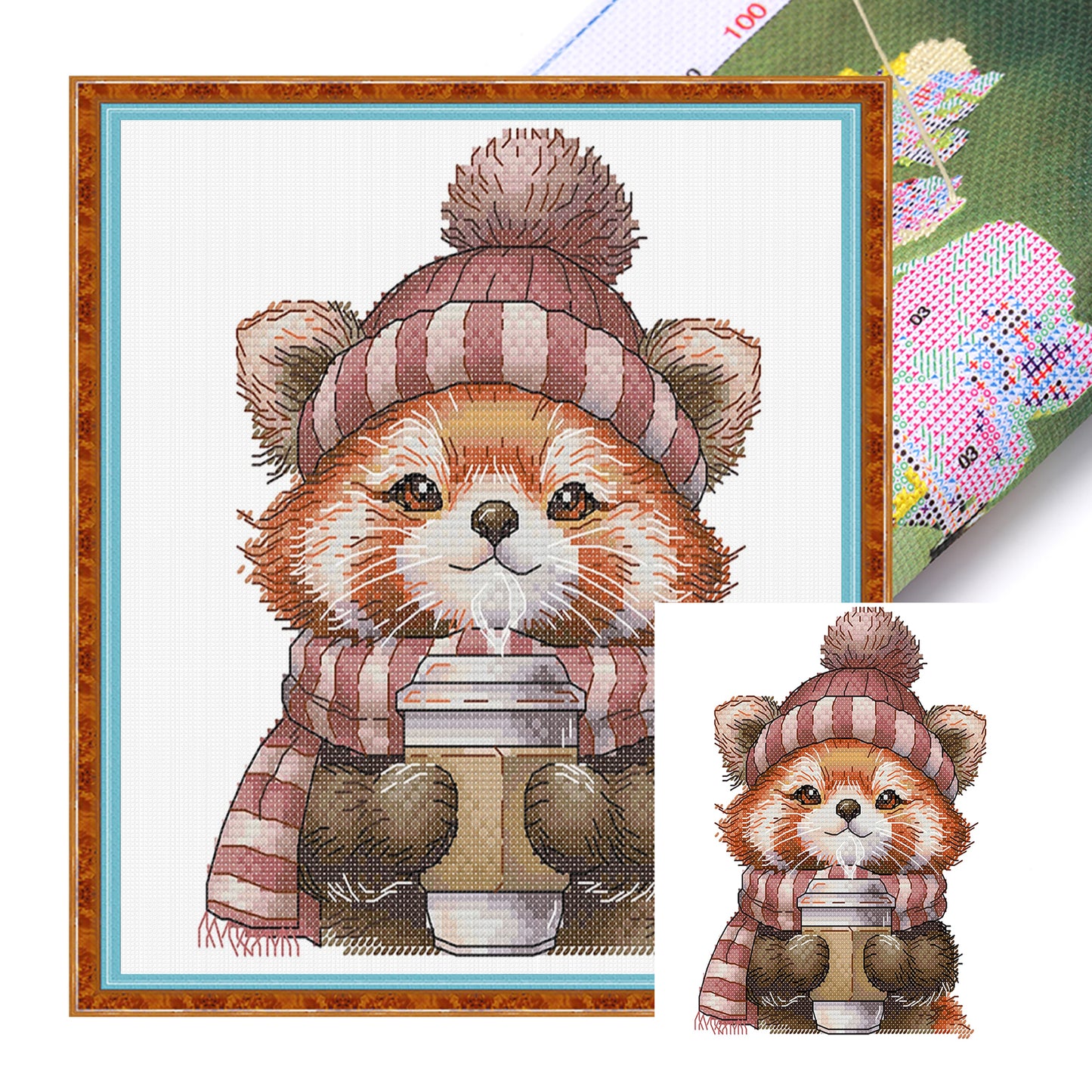 A Little Panda Drinking Coffee - 14CT Stamped Cross Stitch 19*22CM(Joy Sunday)