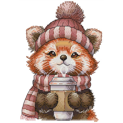 A Little Panda Drinking Coffee - 14CT Stamped Cross Stitch 19*22CM(Joy Sunday)