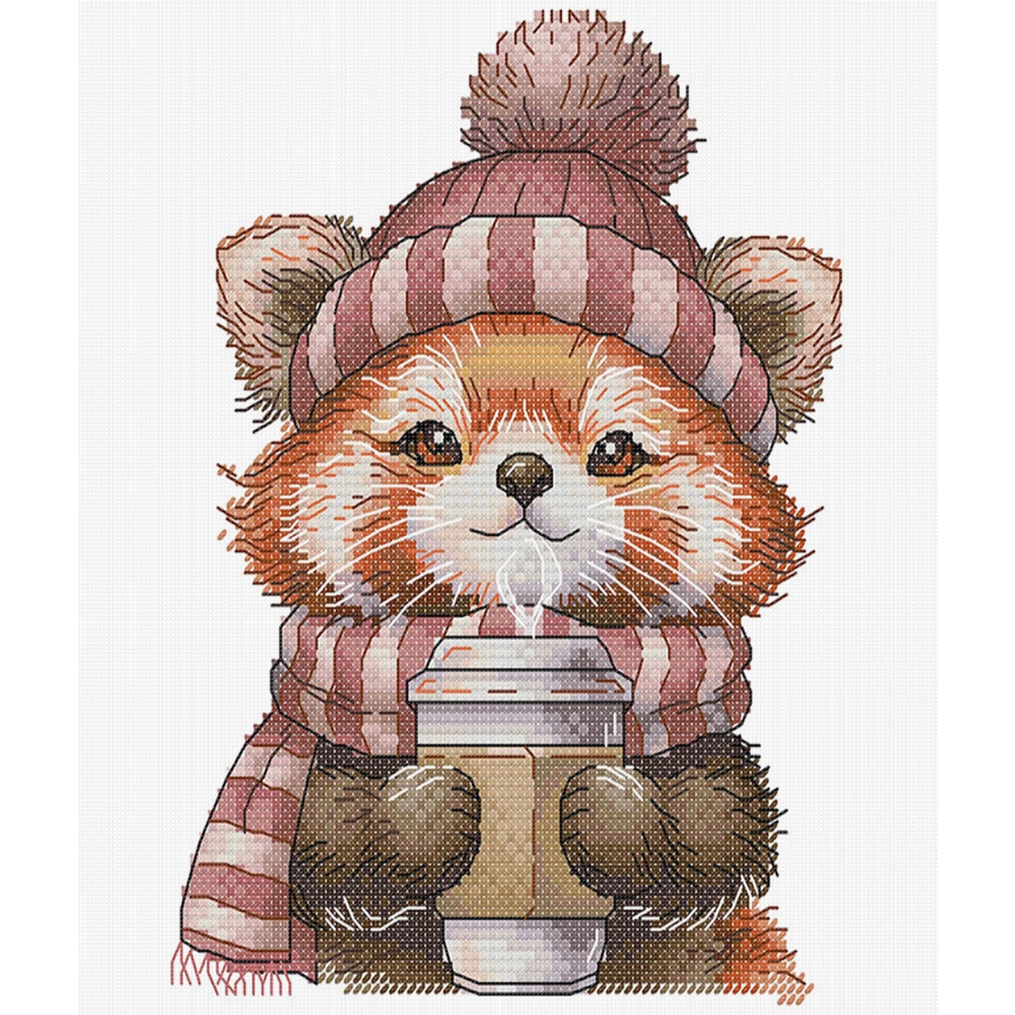 A Little Panda Drinking Coffee - 14CT Stamped Cross Stitch 19*22CM(Joy Sunday)