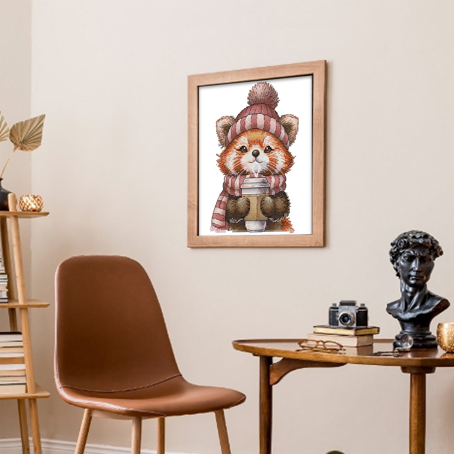 A Little Panda Drinking Coffee - 14CT Stamped Cross Stitch 19*22CM(Joy Sunday)