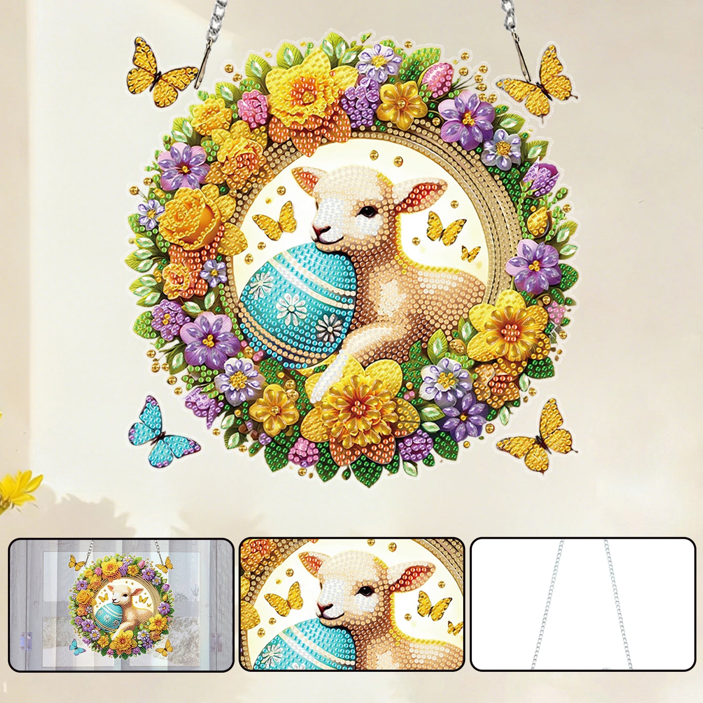 Sheep Wreath 2D Flat DIY Special Shape Hanging Diamond Art Kits Wall Door Decor