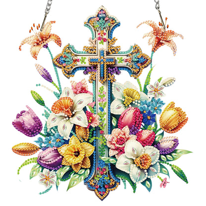 Cross 2D Flat DIY Special Shape Diamond Art Hanging Pendant Kit Wall Door Decor