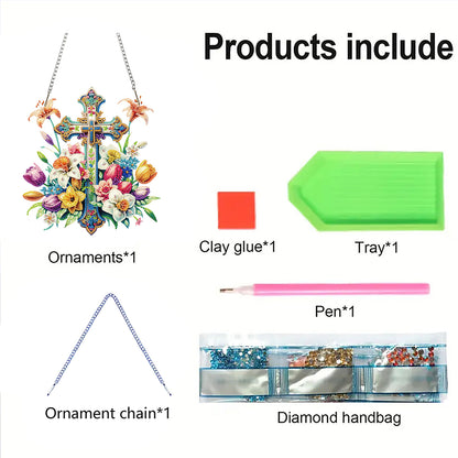 Cross 2D Flat DIY Special Shape Diamond Art Hanging Pendant Kit Wall Door Decor