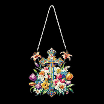 Cross 2D Flat DIY Special Shape Diamond Art Hanging Pendant Kit Wall Door Decor