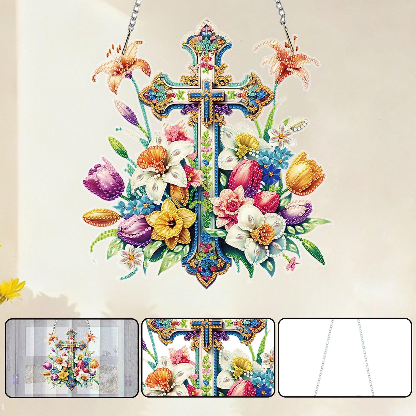 Cross 2D Flat DIY Special Shape Diamond Art Hanging Pendant Kit Wall Door Decor