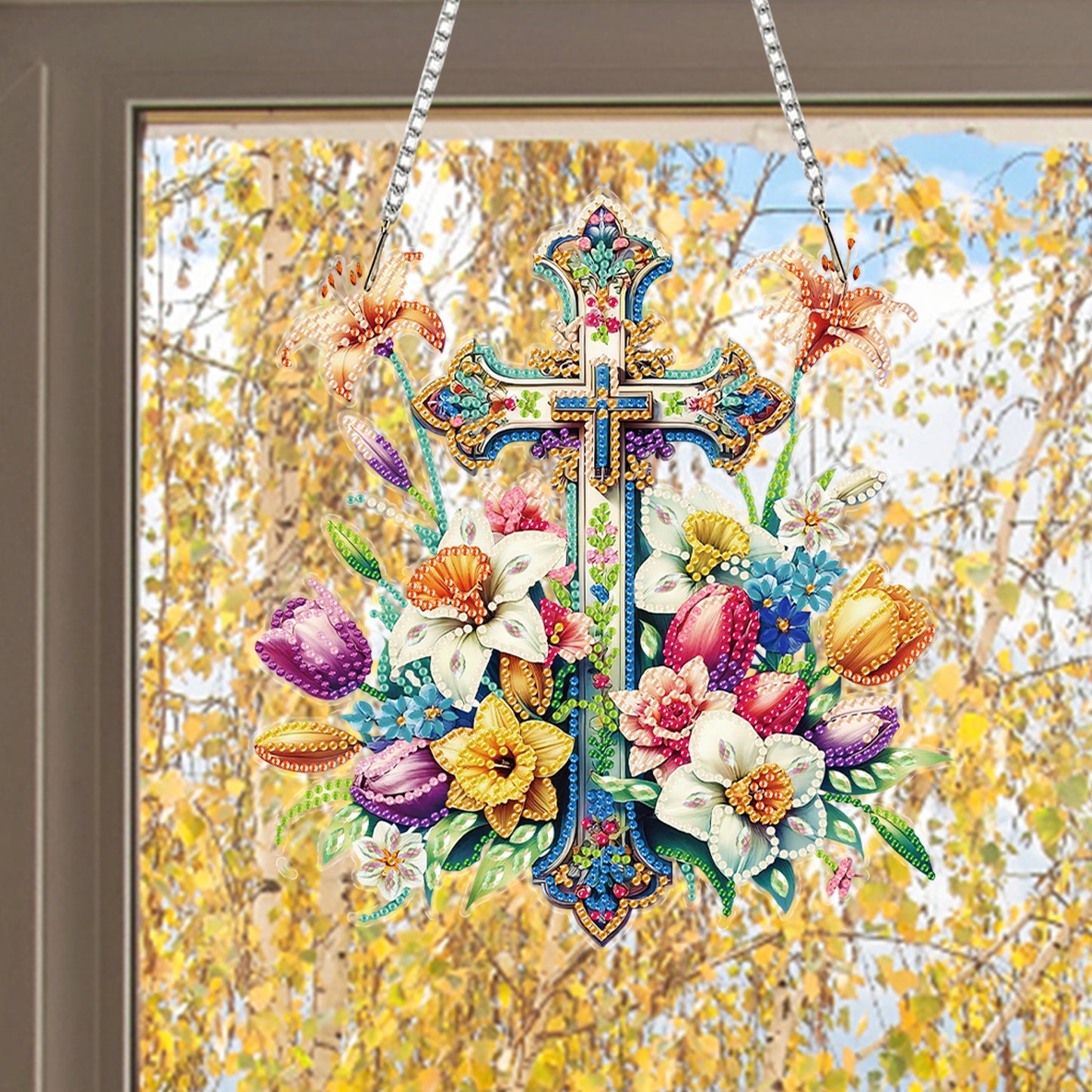 Cross 2D Flat DIY Special Shape Diamond Art Hanging Pendant Kit Wall Door Decor