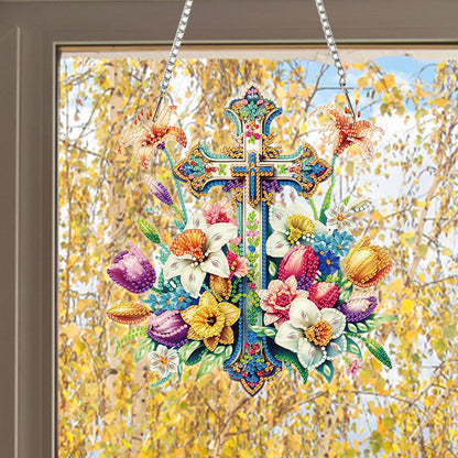 Cross 2D Flat DIY Special Shape Diamond Art Hanging Pendant Kit Wall Door Decor