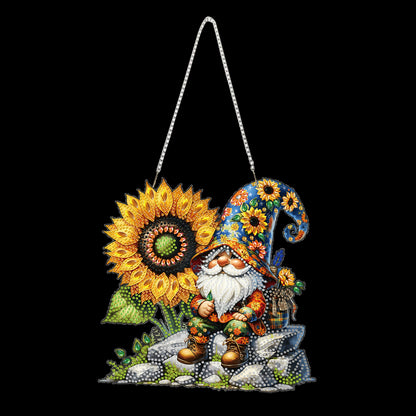 Gnome Sunflower 2D Flat DIY Special Shape Hanging Diamond Art Kits Wall Decor