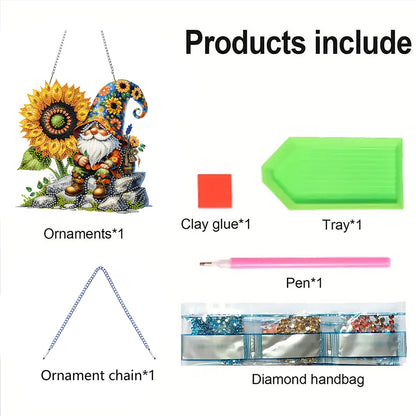 Gnome Sunflower 2D Flat DIY Special Shape Hanging Diamond Art Kits Wall Decor