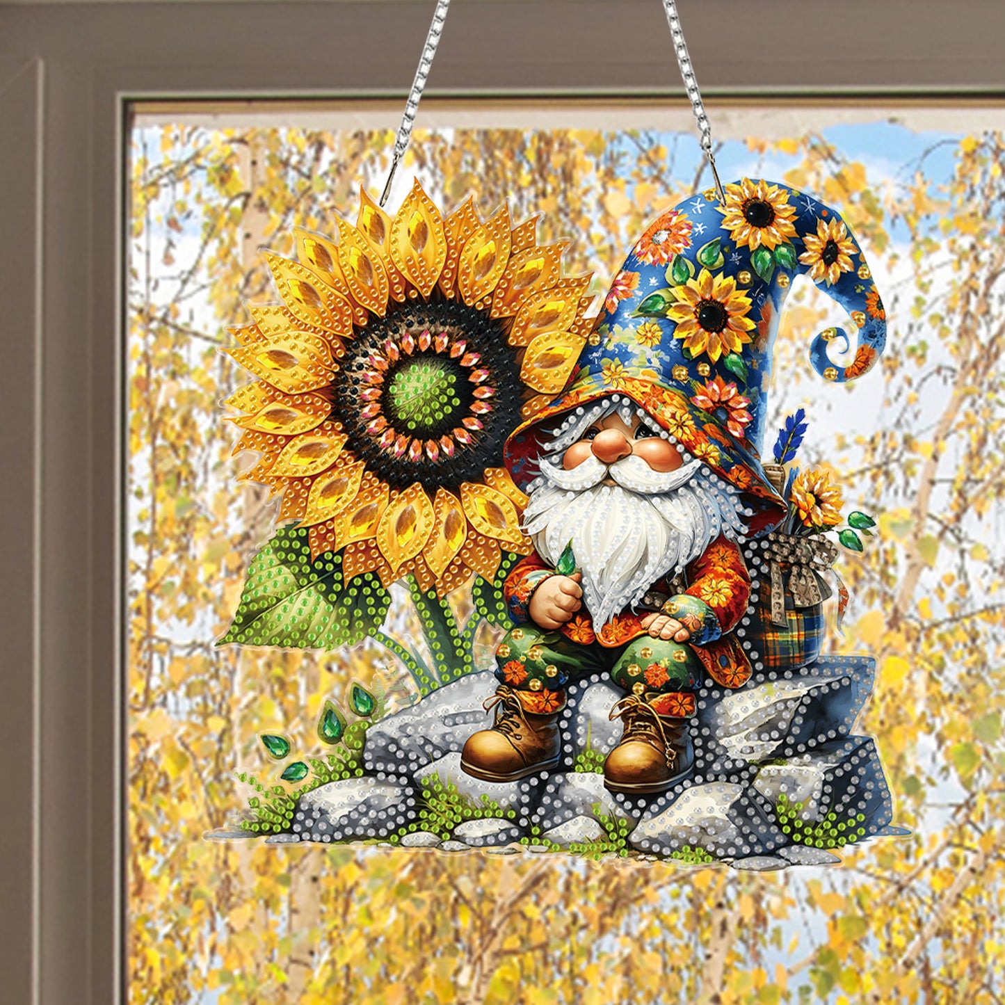Gnome Sunflower 2D Flat DIY Special Shape Hanging Diamond Art Kits Wall Decor