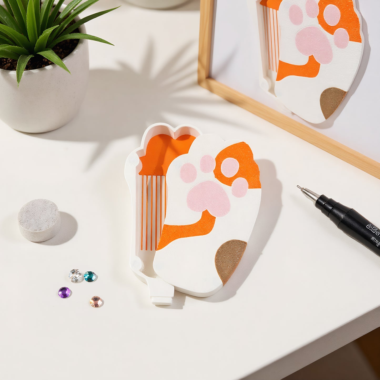 Diamond Painting Tray Organizer with Magnetic Lid for DIY Craft(White-yellow S)