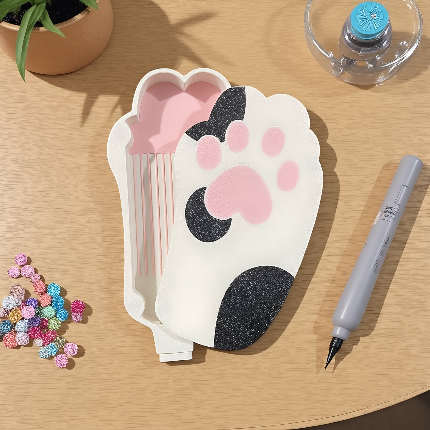 Diamond Painting Tray Organizer with Magnetic Lid for DIY Craft(White-black S)