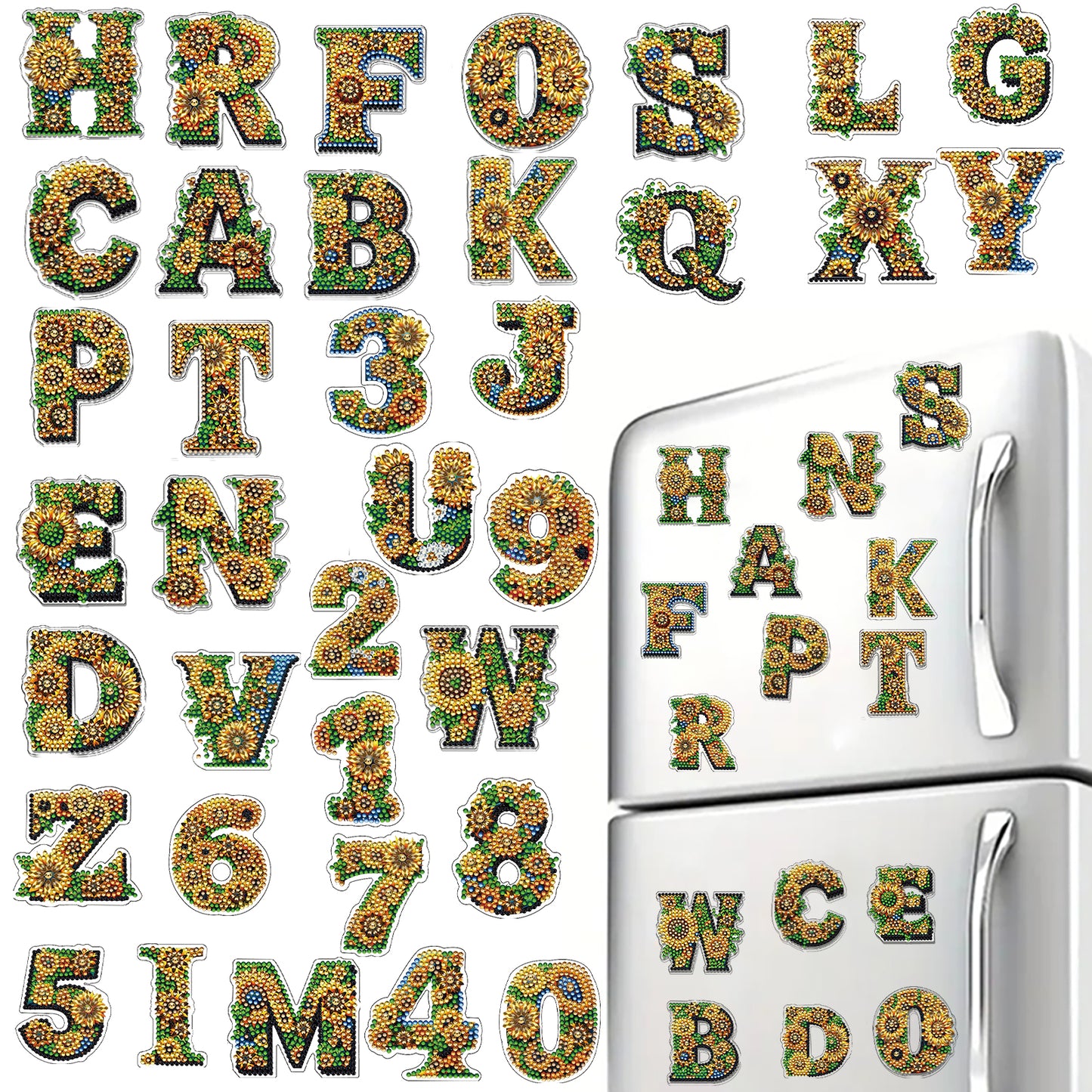 36Pcs Alphanumeric 2D Acrylic DIY Diamond Painting Magnet Special-Shaped Diamond