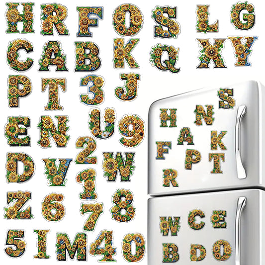 36Pcs Alphanumeric 2D Acrylic DIY Diamond Painting Magnet Special-Shaped Diamond