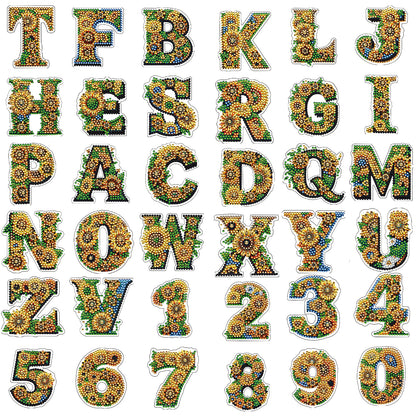 36Pcs Alphanumeric 2D Acrylic DIY Diamond Painting Magnet Special-Shaped Diamond