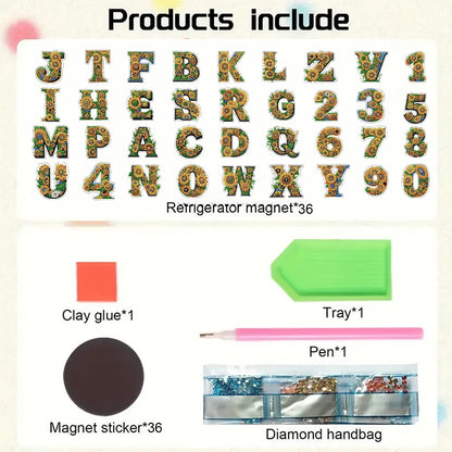 36Pcs Alphanumeric 2D Acrylic DIY Diamond Painting Magnet Special-Shaped Diamond