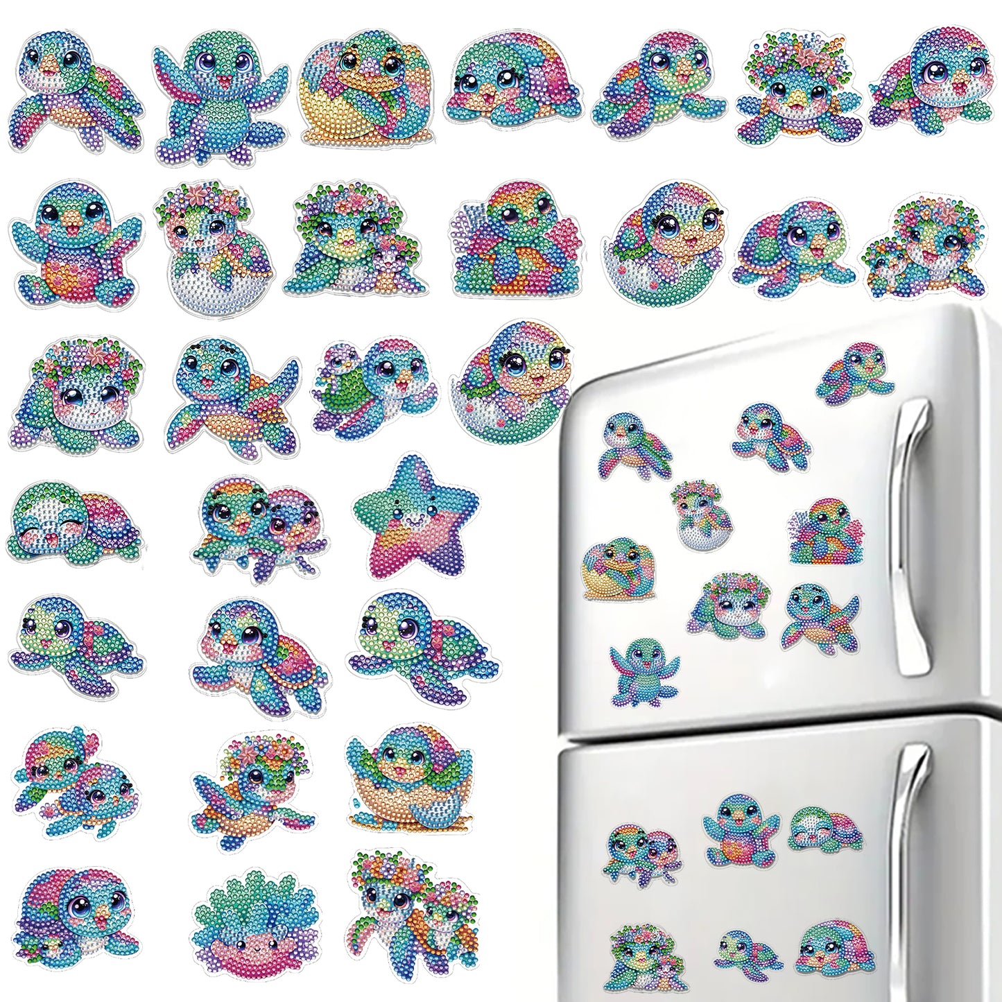 30Pcs Turtle 2D Acrylic DIY Diamond Painting Magnets Special-Shaped Diamond Home