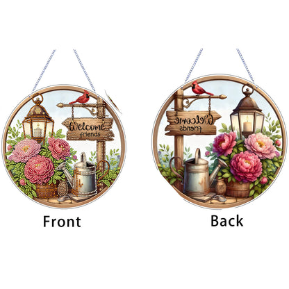 Garden 2D Flat DIY Acrylic Diamond Art Pendant Craft Kit for Home Wall Decor