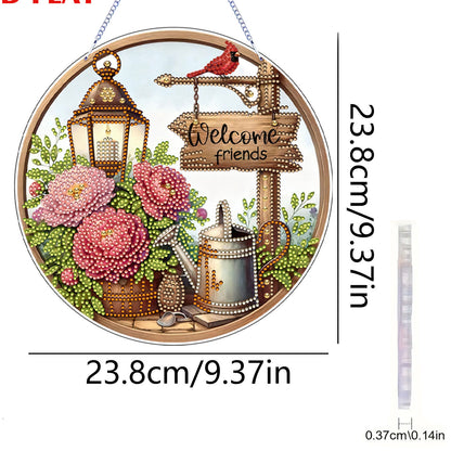 Garden 2D Flat DIY Acrylic Diamond Art Pendant Craft Kit for Home Wall Decor