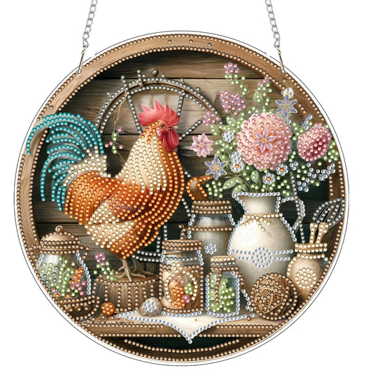 Rooster 2D Flat DIY Acrylic Diamond Art Pendant Craft Kit for Home Wall Decor