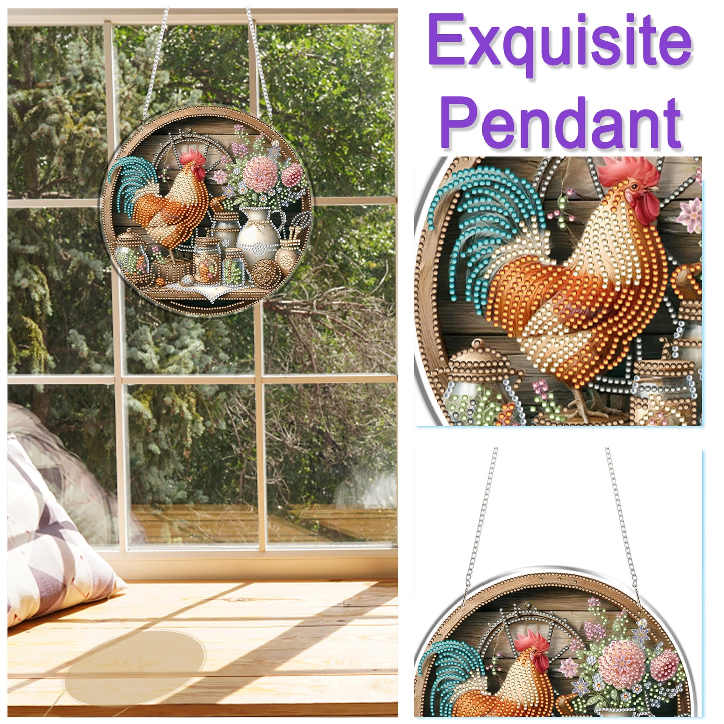 Rooster 2D Flat DIY Acrylic Diamond Art Pendant Craft Kit for Home Wall Decor