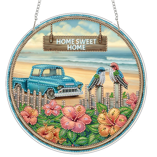 Car 2D Flat DIY Acrylic Diamond Art Pendant Craft Kit for Home Wall Decoration