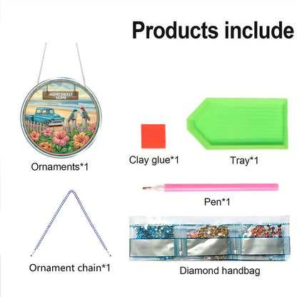 Car 2D Flat DIY Acrylic Diamond Art Pendant Craft Kit for Home Wall Decoration