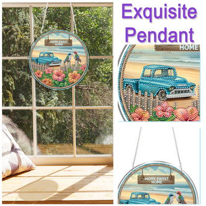 Car 2D Flat DIY Acrylic Diamond Art Pendant Craft Kit for Home Wall Decoration