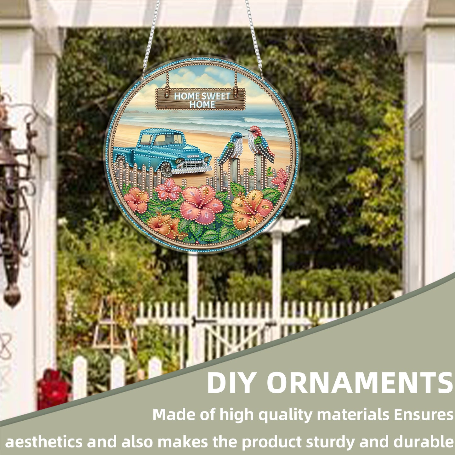 Car 2D Flat DIY Acrylic Diamond Art Pendant Craft Kit for Home Wall Decoration