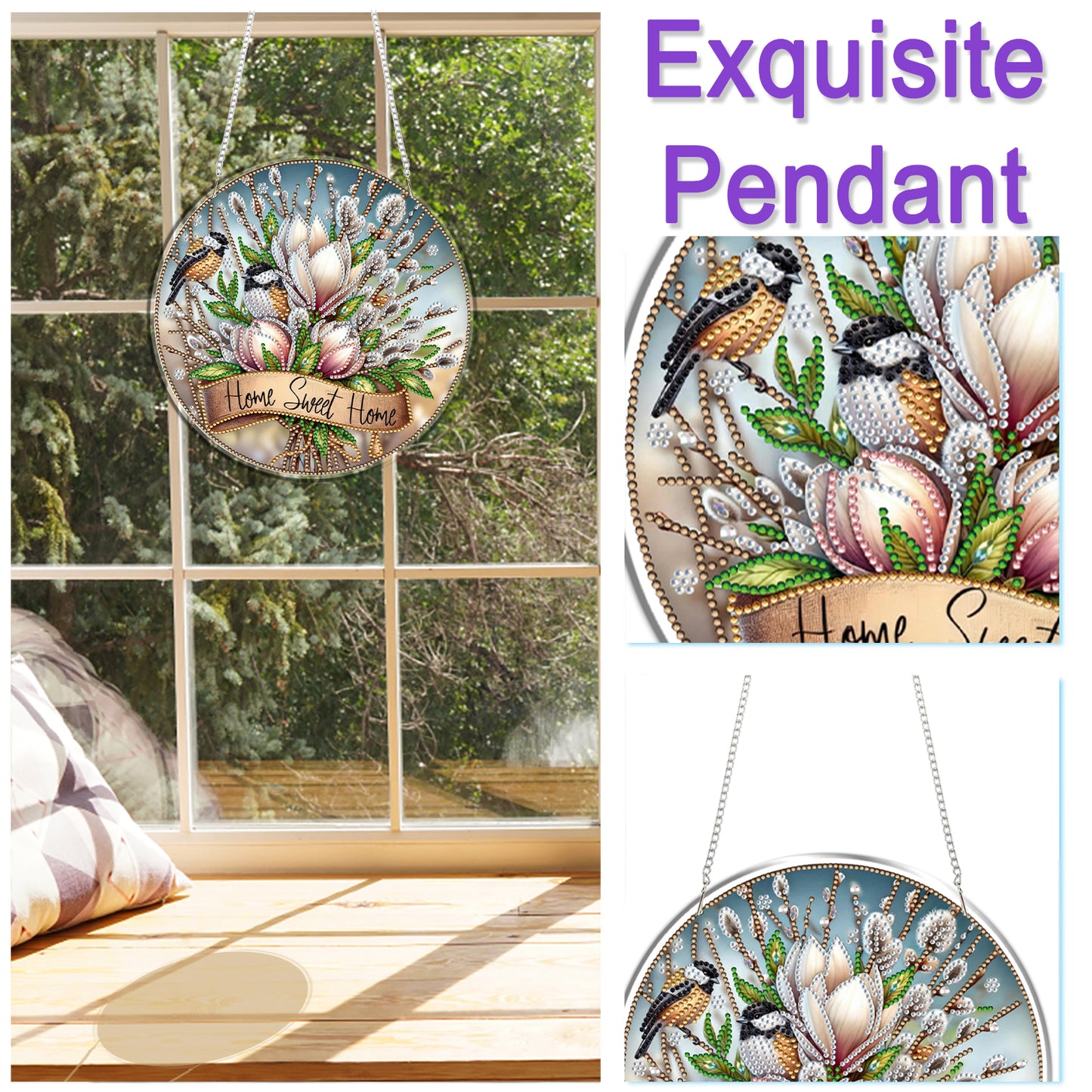 Garden Bird 2D Flat DIY Acrylic Diamond Art Pendant Craft for Home Wall Decor