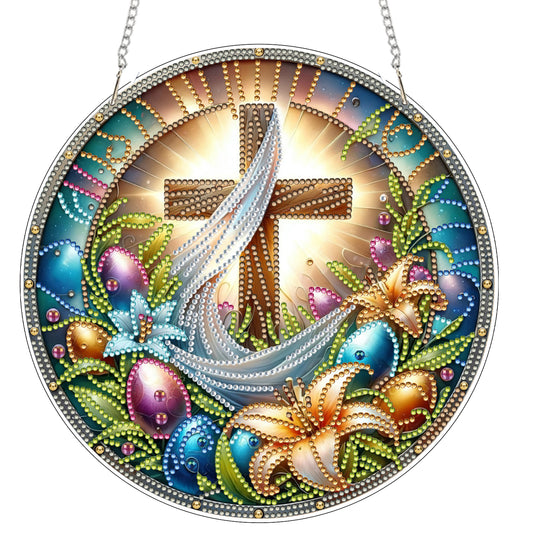 Cross 2D Flat DIY Acrylic Diamond Art Pendant Craft Kit for Home Wall Decoration