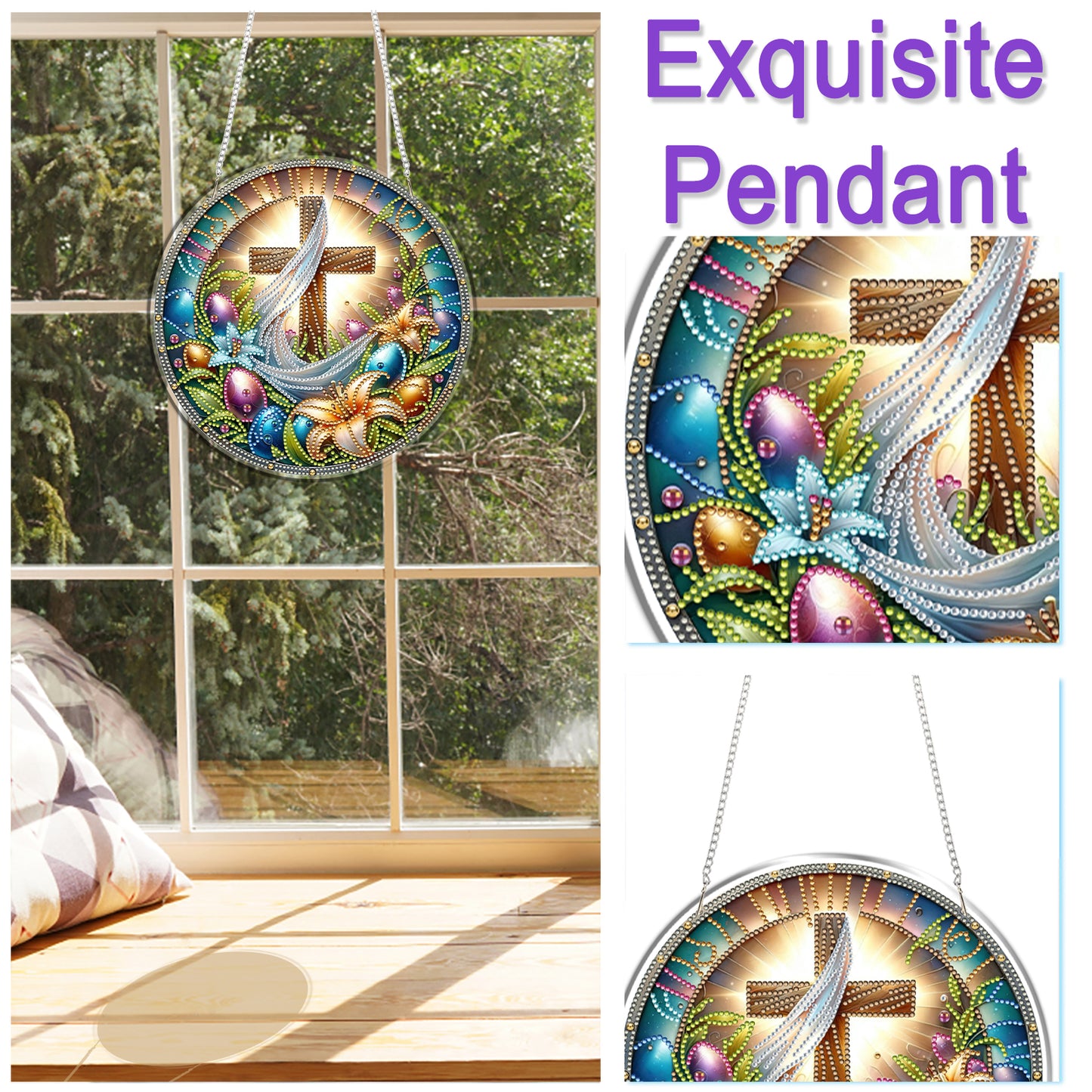 Cross 2D Flat DIY Acrylic Diamond Art Pendant Craft Kit for Home Wall Decoration