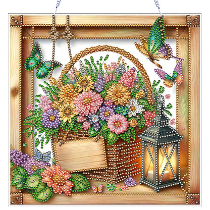 Flower Pot 2D Flat DIY Acrylic Diamond Art Pendant Craft Kit for Home Wall Decor