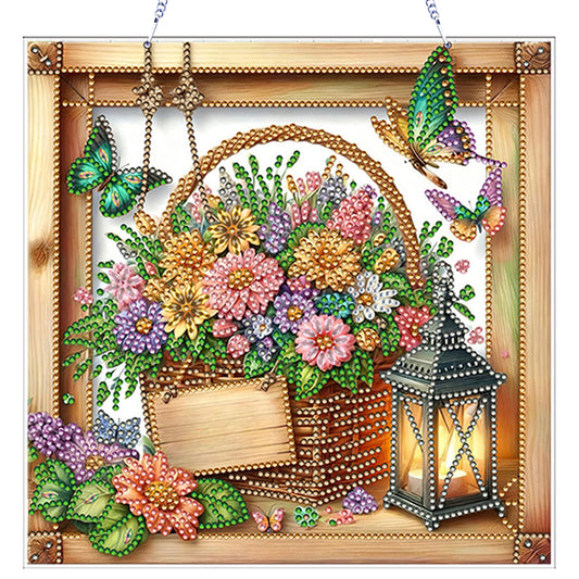 Flower Pot 2D Flat DIY Acrylic Diamond Art Pendant Craft Kit for Home Wall Decor
