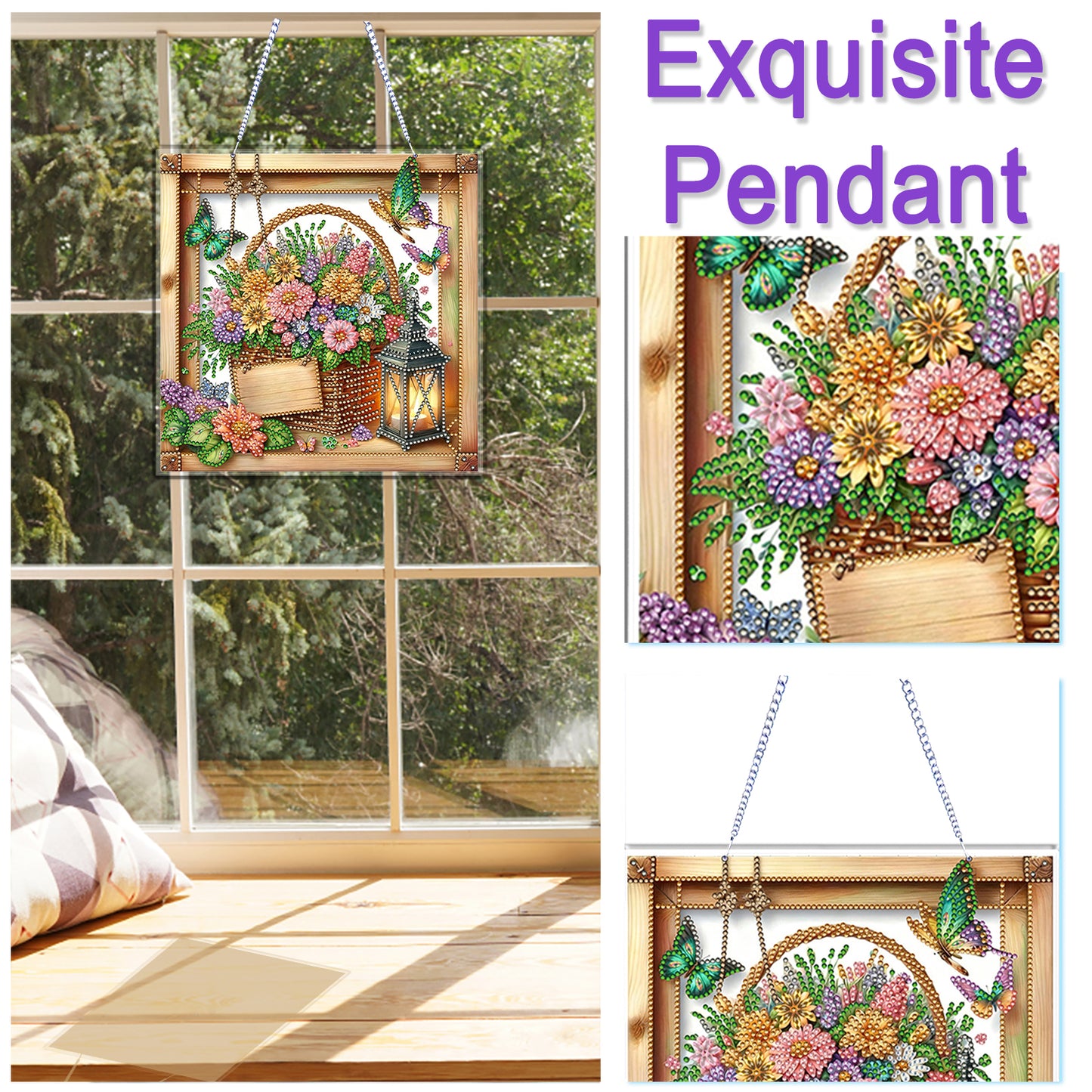 Flower Pot 2D Flat DIY Acrylic Diamond Art Pendant Craft Kit for Home Wall Decor