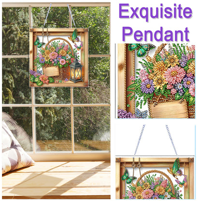 Flower Pot 2D Flat DIY Acrylic Diamond Art Pendant Craft Kit for Home Wall Decor